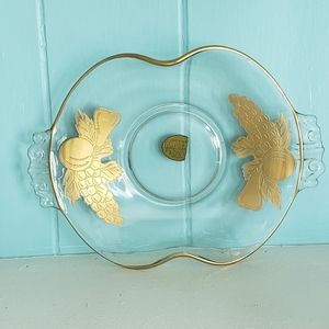 Vintage Glastonbury 22k gold etched Glass dish